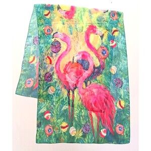 NEW Leoma Lovegrove XMAS Flamingo Bright Colorful Scarf/Wrap 24X64 Rolled Edge